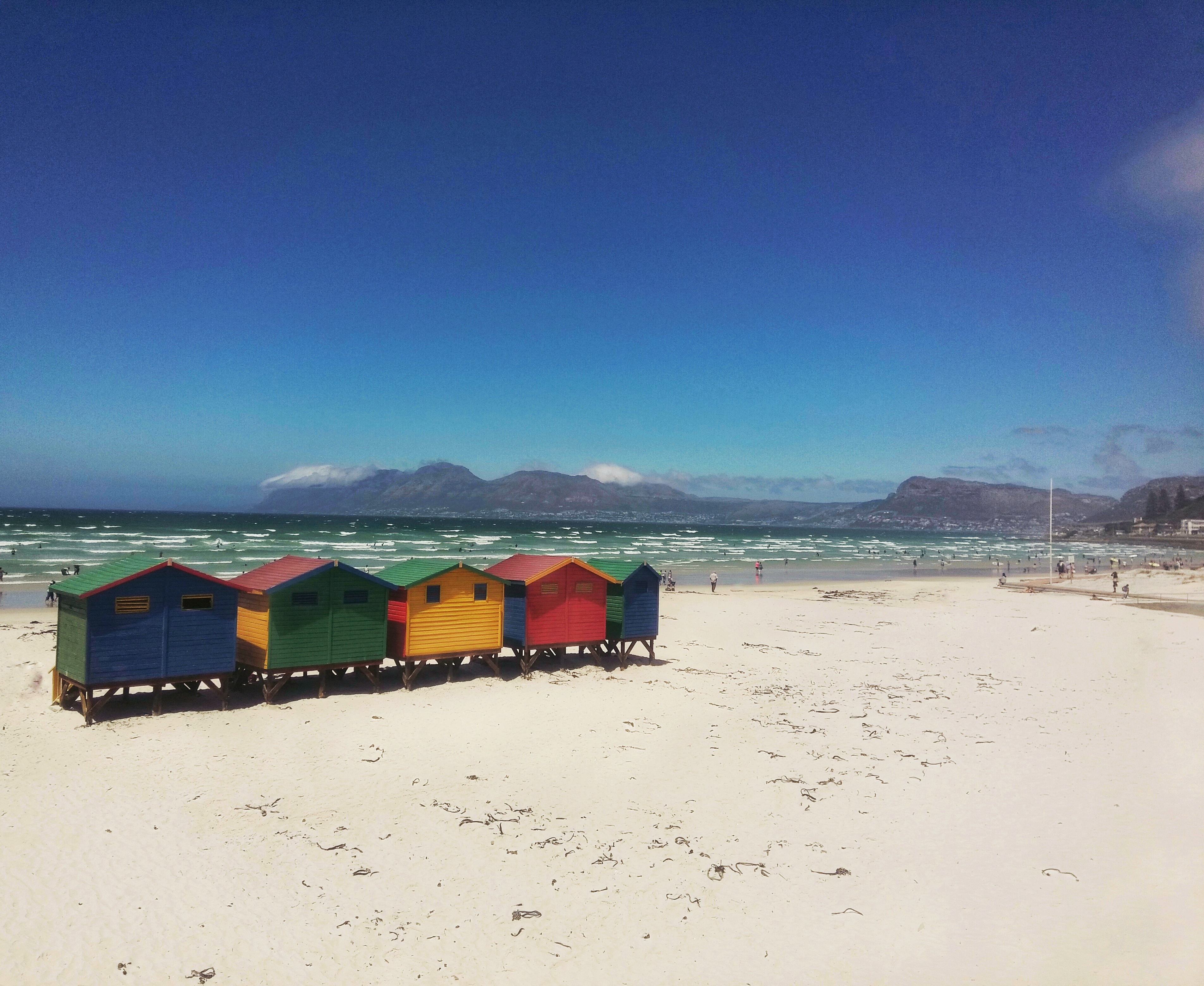 Muizenberg beach huts from a bridge