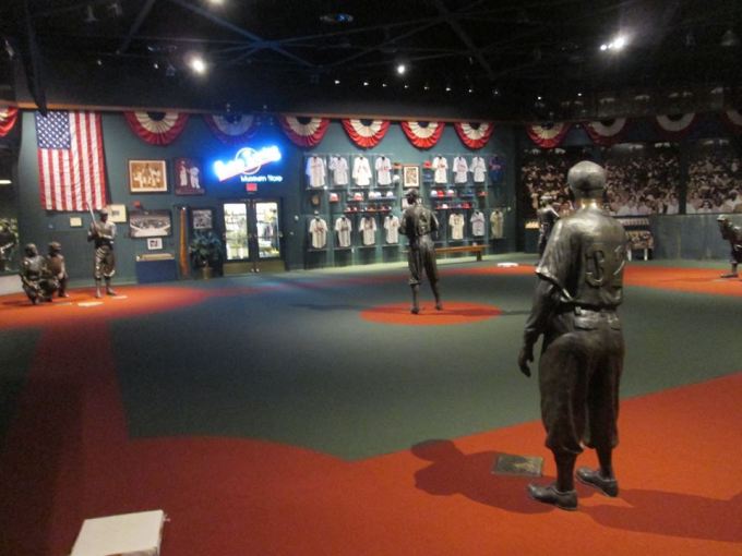 The Museum features a life-size baseball diamond and statues of some of the League's best players in each position